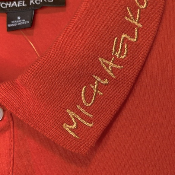 Michael Kors polo shirt NWT! Size S orange with embroidered detail on collar - Picture 3 of 9